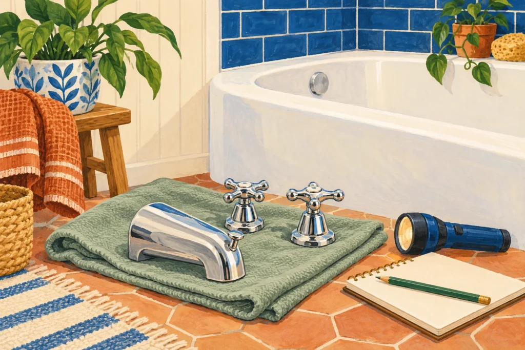 Illustration of separate bathtub faucet handles and spout
