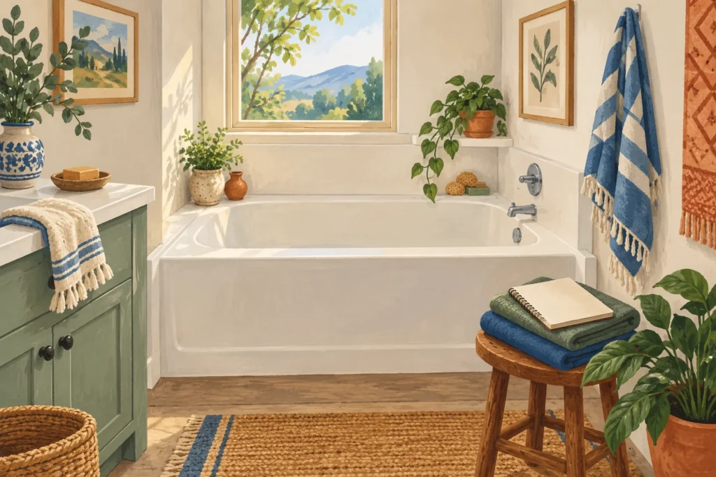 Illustration of an alcove bathtub in a manufactured home bathroom