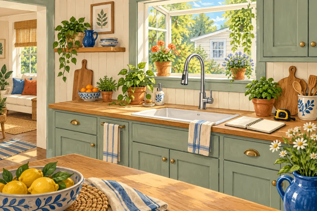 Illustration of a pull down faucet over a compact kitchen sink