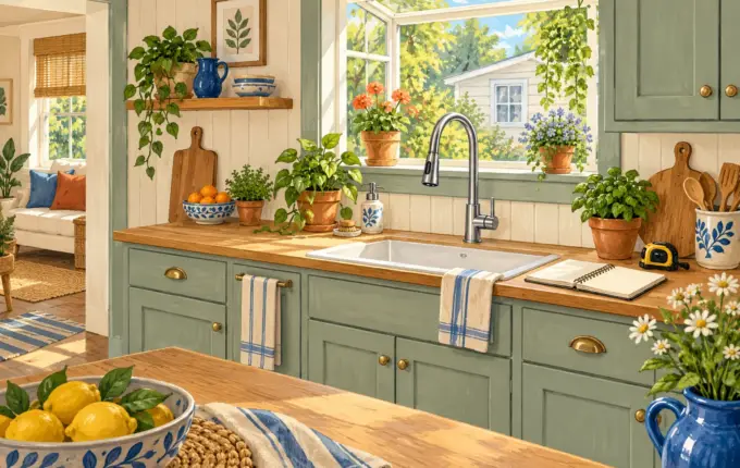 Illustration of a pull down faucet over a compact kitchen sink