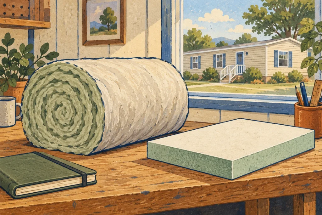 Illustration of separate insulation samples beside a planning notebook