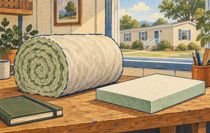 Illustration of separate insulation samples beside a planning notebook