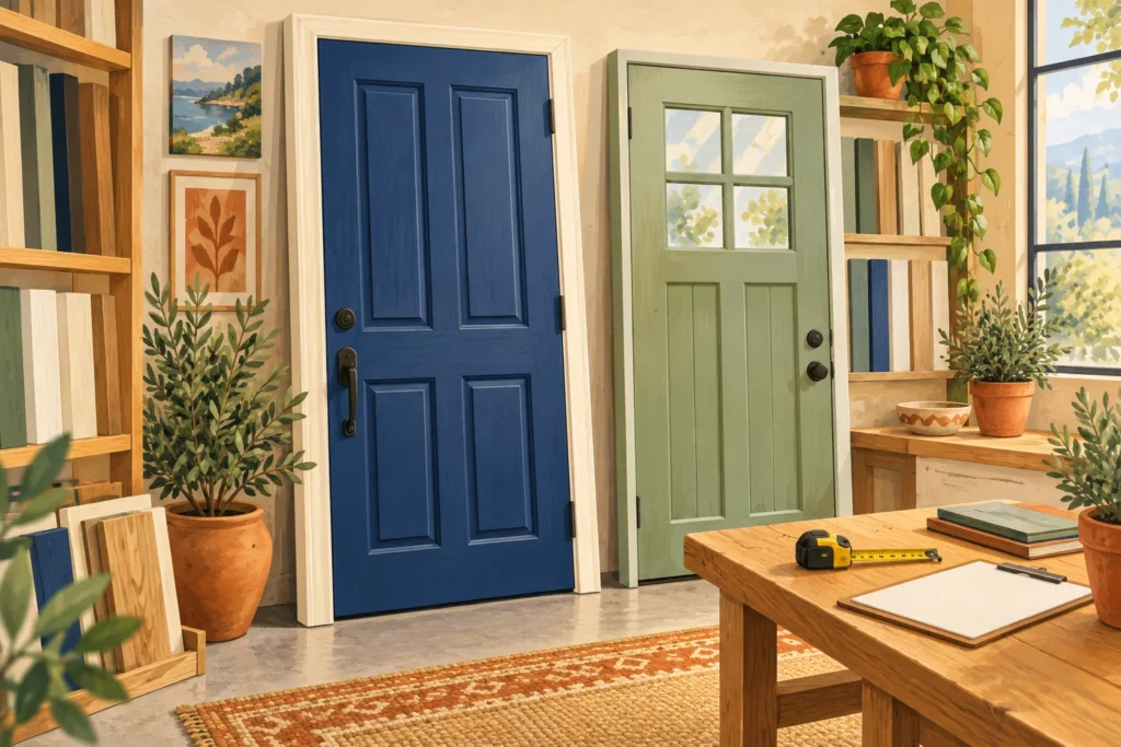 Illustrated framed exterior doors and a blank order sheet for planning a replacement.