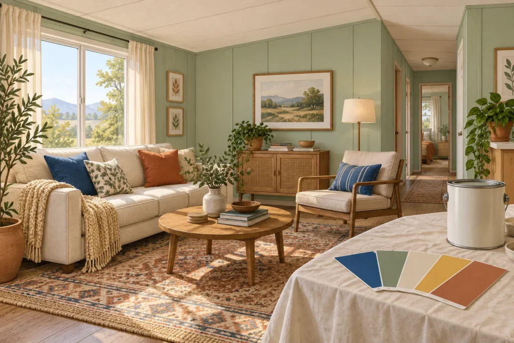Illustration of finished wall panels with paint and color samples