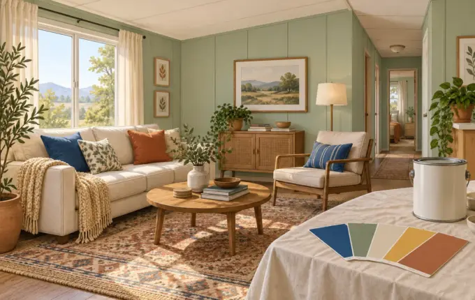 Illustration of finished wall panels with paint and color samples