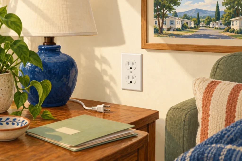 Illustration of an intact wall receptacle and a disconnected lamp
