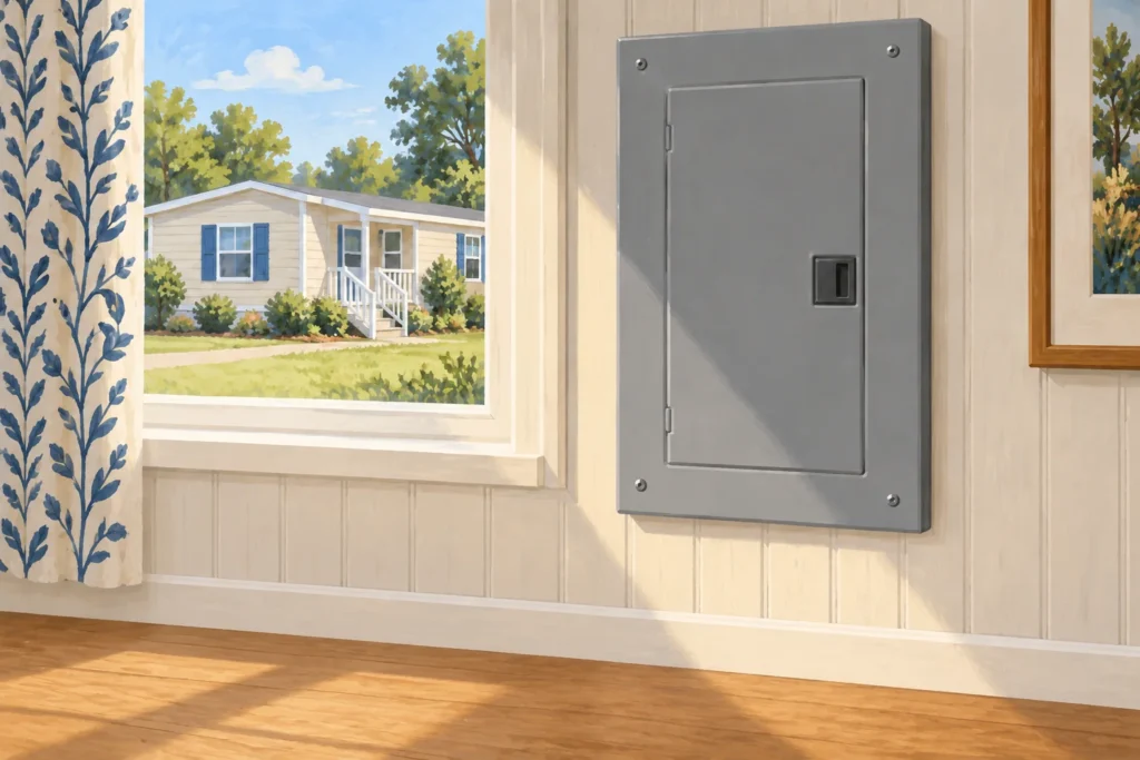 Illustration of a closed electrical panel with a clear unobstructed floor area
