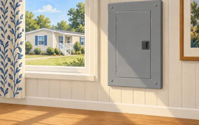 Illustration of a closed electrical panel with a clear unobstructed floor area