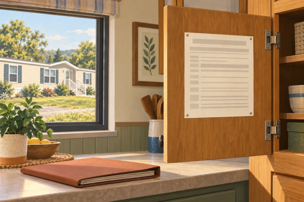 Editorial illustration of a home information sheet inside a cabinet and a records folder